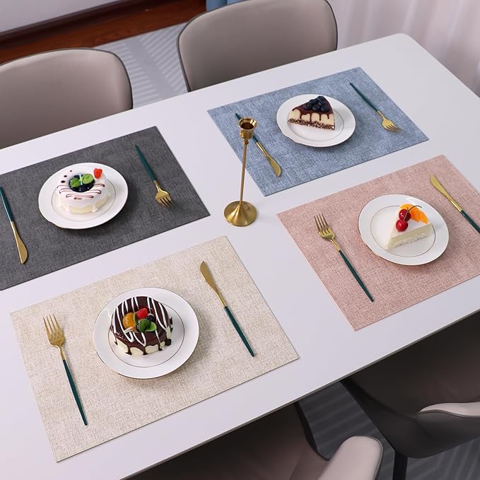 Placemats Set of 6 Washable Heat Resistant Place Mats PVC Woven Dining Table Mat Beige 6pcs