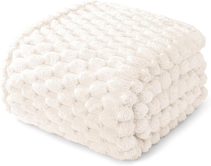 Whale Flotilla Throw Blanket for Couch with Jacquard Pattern, Fuzzy Soft Cozy Exquisite Blankets for All Season, Warm and Fluffy, 50x60 Inch, Ivory