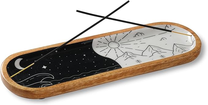 Folkulture Incense Holder or Burner, Modern Insense Stick Holder for Sticks, Insence-Stick | Incense Ash Catcher or Holder for Home, Wooden Incence Tray for Gifting, Yin Yang - 12 Inches