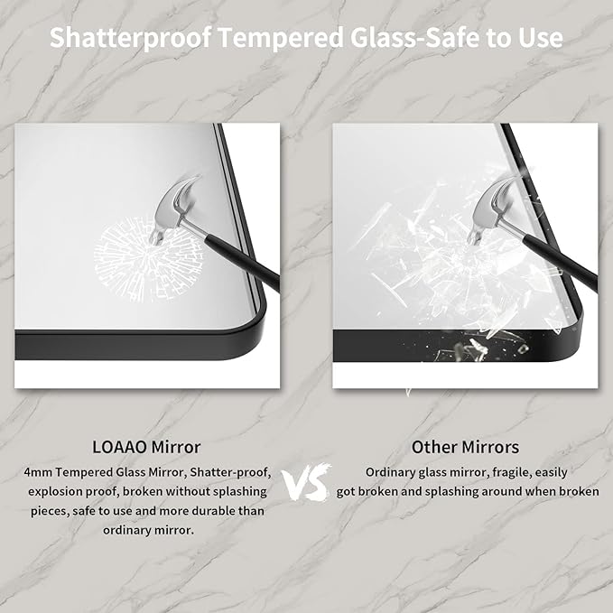LOAAO Black Metal Framed Bathroom Mirror for Wall, Large 55X30 Inch Rounded Rectangle Mirror, Matte Black Bathroom Vanity Mirror Farmhouse, Anti-Rust, Tempered Glass, Hangs Horizontally or Vertically