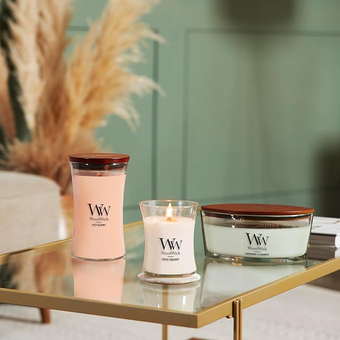 WoodWick Yuzu Blooms Scented Large Hourglass Candle, Crackles as it burns, Up to 180 hrs burn time, Perfect for gifting or home décor, 21oz