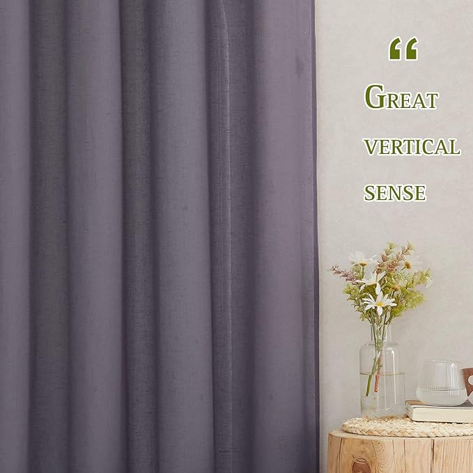 NICETOWN Flax Linen Sheer Curtains for Patio Sliding Door, Grommet Semi Sheer Linen Blend Curtains Privacy Drapes with Light Filter for Villa/Cottage, W70 x L84, Purple Brown, 1 Pair