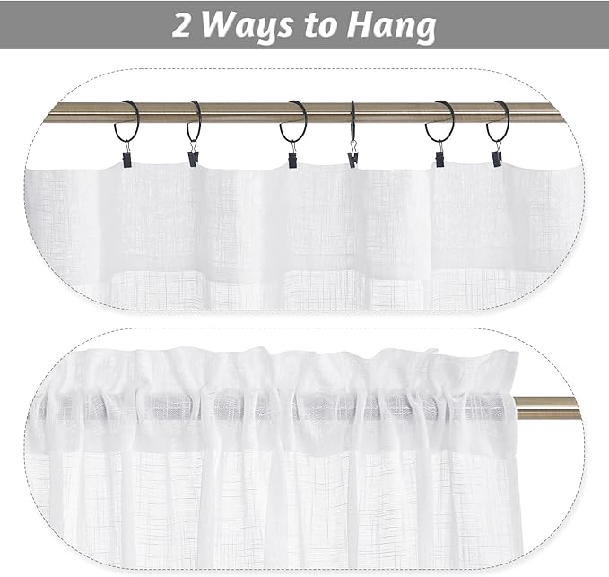 RYB HOME White Sheer Curtains 84 inches, Durable Wrinkle Resistant Light Filtering Textured Short Curtains for Living Room Bedroom Dining Room, W 42 x L 84 inches, 2 Panels Set