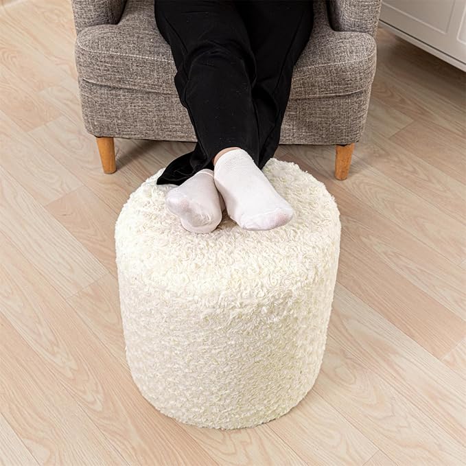 Modern Round Ottoman Multifunctional Floor Pouf Ottoman Foot Rest Footrest Stool Pouf Foot Stool for Living Room Bedroom Ivory