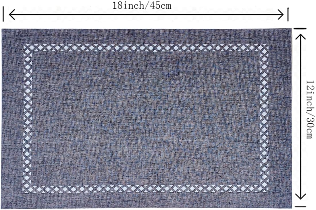 Placemats Set of 6 for Dining Table with Hollow Edge Design- Table Mats 12x 18 Inch, Cloth Place mats Machine Washable (Grey 6pcs)
