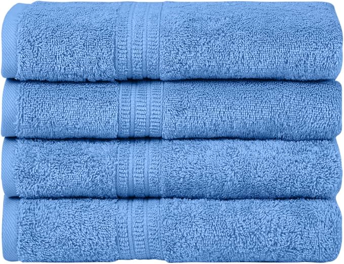 HOMELOVER 4 Piece Luxury Hand Towel Set - 100% Organic Cotton, 500 GSM, Hotel Quality, Highly Absorbent, Soft & Quick Drying Bathroom & Kitchen Towel for Face & Hand Washing (Sky Blue)