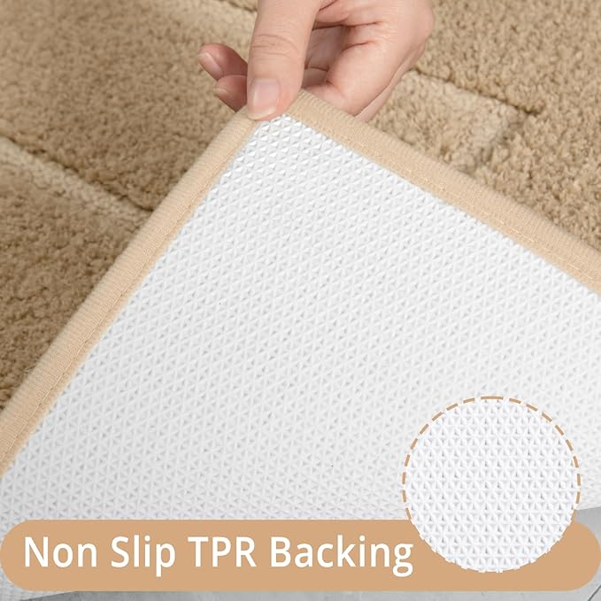 HOMORE Beige Bathroom Rugs 24x36 Inch Bathroom Runner Rugs Non Slip Washable, Soft and Absorbent Microfiber Bath Rug, TPR Backing Bath Mat, Plush Bath Rugs and Mat for Shower Floor
