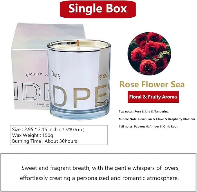 Scented Candle, Soy Candle Non Toxic Candles Jar Natural Essential Oils Candles Long Lasting Candles with Colorful Light, Rose Flower Sea Aromatherapy Candle for Home Rose Candle Gifts for Women Men