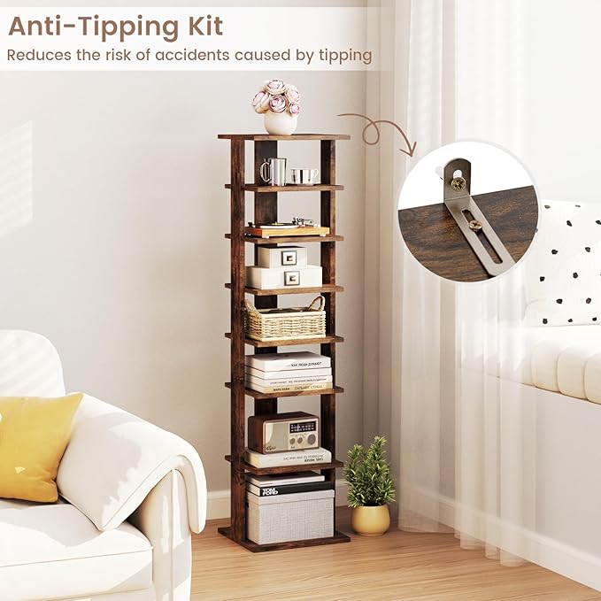 Tangkula 8-Tier Vertical Shoe Rack, Space-Saving Corner Shoe Organizer for 7 Pairs, Narrow Shoe Storage for Entryway, Front Door, or Closet