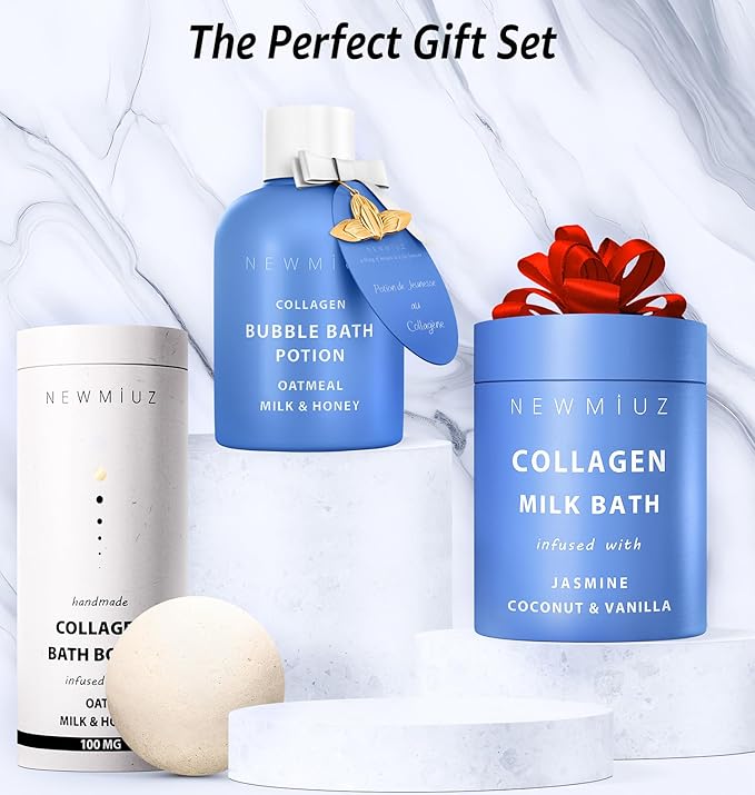 Collagen Luxury Bubble Bath Long Lasting Foam with Oatmeal Milk Honey Moisturizing Relaxing Stress Relief Calming Self Care Spa Gift for Women and Men