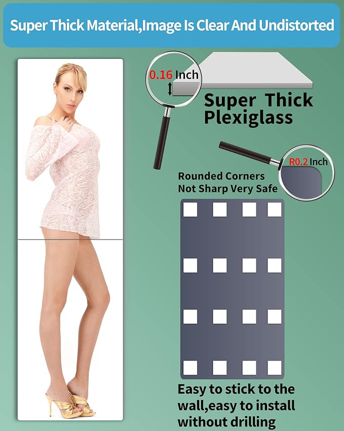 Shatterproof Full Length Mirror Wall Mounted Frameless,Made of Acrylic Plexiglass,Unbreakable Thick: 0.16'', 48''x14'',Workout Gym Mirrors for Home Gym, Silver, 2 Pack,24''x14''x0.16''