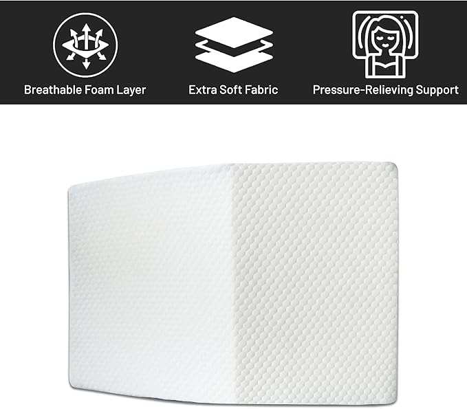 Greaton, 21-Inch Leg Wedge Pillow with High-Density Foam, Stylish Chic Jacquard Cover, Multi-Purpose, White