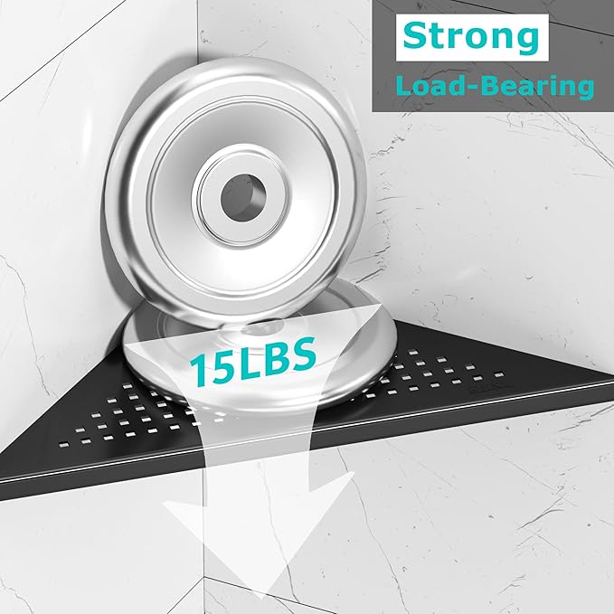 Bathroom Corner Shelf, Recessed 10" Shower Shelf Caddy, SUS304 Stainless Steel Shelf Wall Mount Triangular, No Drilling, Matte Black