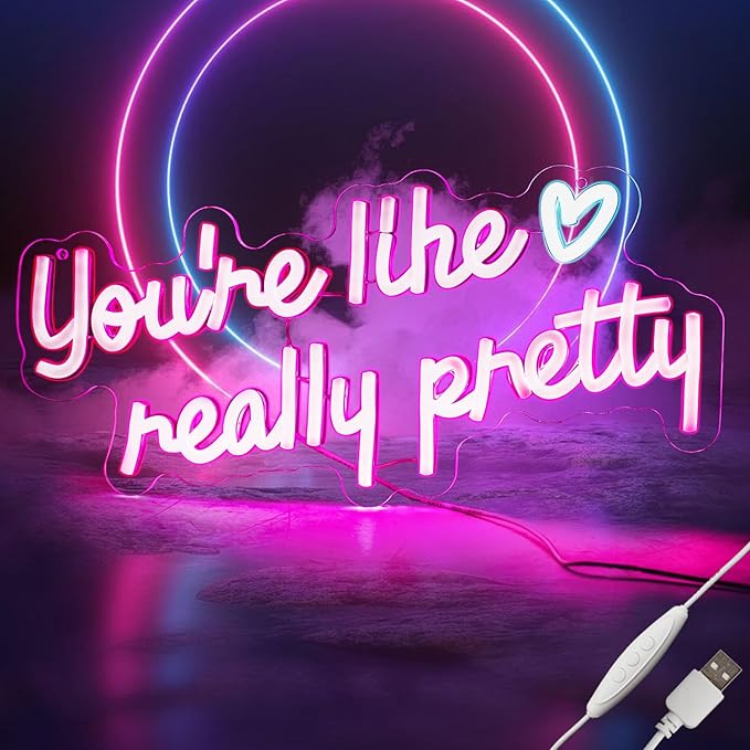 KHK You’re Like Really Pretty Neon Sign Led Neon Lights Pink Neon Sign for Bedroom Led Sign USB Powered Neon Signs for Wall Decor Dimmable for Christmas Thanksgiving Birthday Party Girls Gifts