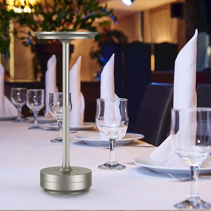 Cordless Table Lamp, Portable Rechargeable LED Battery Powered Touch Metal Table Light, 3 Color Stepless Dimming Modern Table Lamp, for Bedroom/Home/Restaurant/Outdoor.(Silver)