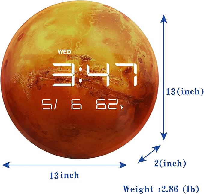 13" Digital Wall Clock with LED Display, Calendar & Temperature, Automatic Dimming, 12/24hr Format, Wall & Desk Use - HUI-7861