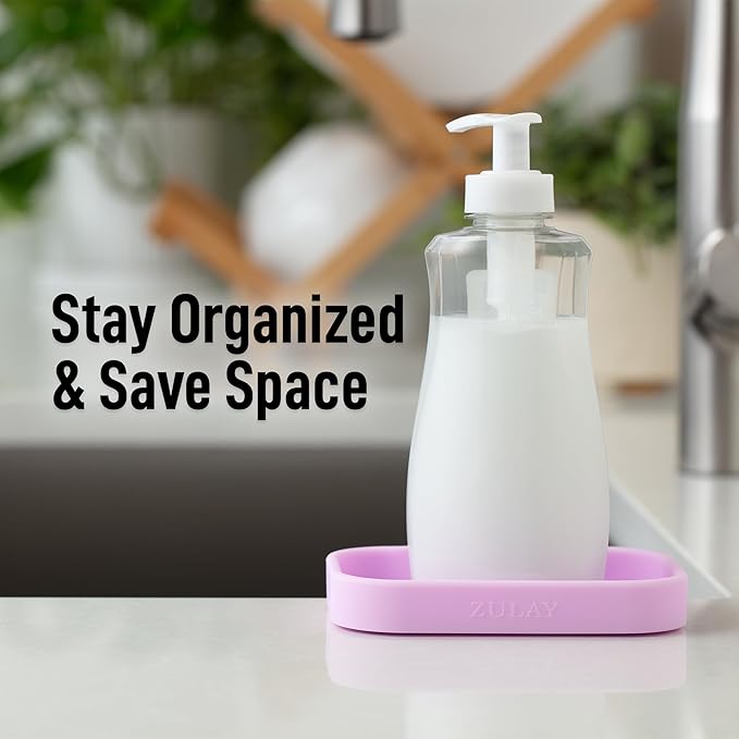 Zulay Small Silicone Sponge Holder (4.9x3.3”) – Space-Saving Sink Organizer Tray for Sponge, Soap, Brush & More – Compact Non-Slip Dish for Kitchen & Bathroom (Lavender)