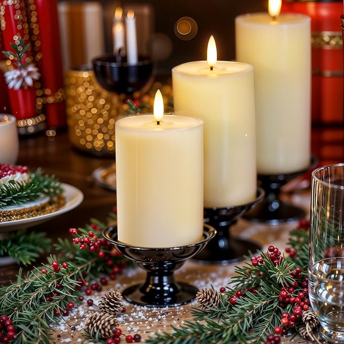 Homemory White Flameless Candles Φ 3" H456 Battery Operated with Remote Timer, Real Wax LED Pillar Candle for Home Fireplace Bedroom Living Room, Set of 3