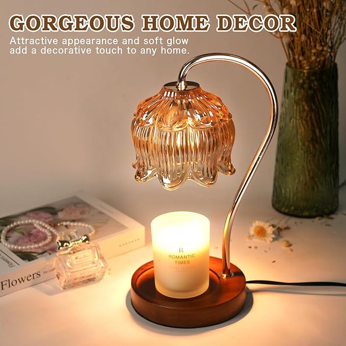 Dimmable Flower Candle Warmer Lamp with Timer, Candle Lamp Warmer, Unique Gifts for Women Mom, Anniversary Birthday Gifts for Her House Warming, Lotus Candle Warmer Light for Jar Candles, Home Decor