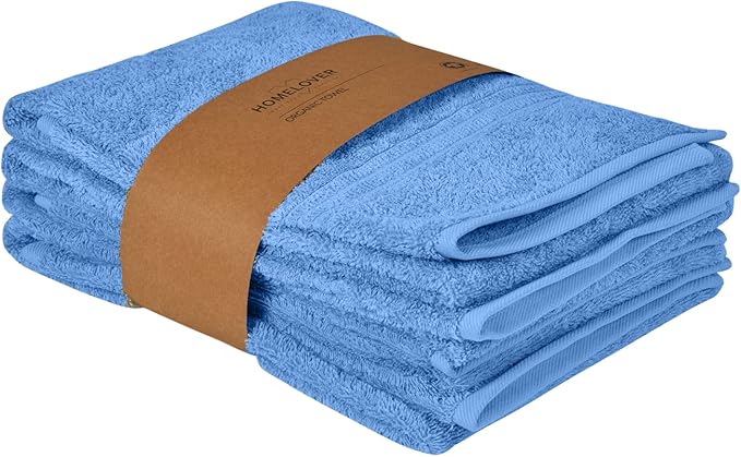 HOMELOVER 4 Piece Luxury Hand Towel Set - 100% Organic Cotton, 500 GSM, Hotel Quality, Highly Absorbent, Soft & Quick Drying Bathroom & Kitchen Towel for Face & Hand Washing (Sky Blue)