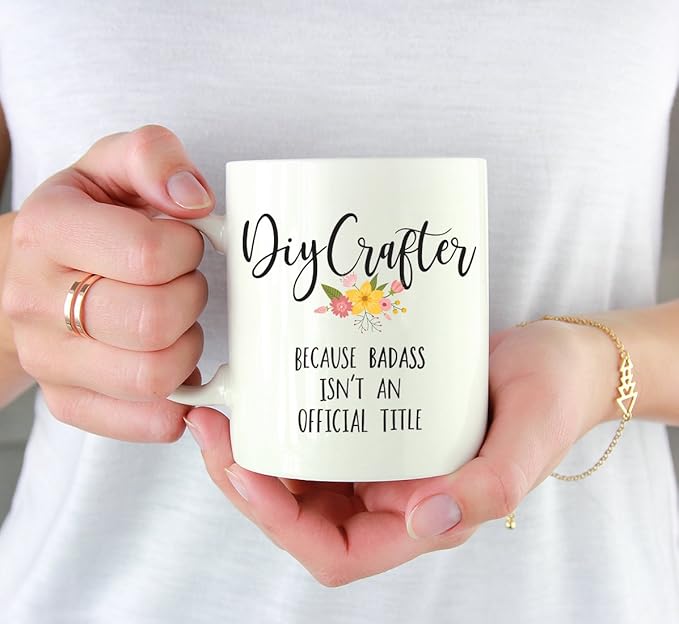 Andaz Press 11oz. Coffee Mug Gag Gift, DIY Crafter Because Badass Isn't an Official Title, Floral Graphic, 1-Pack