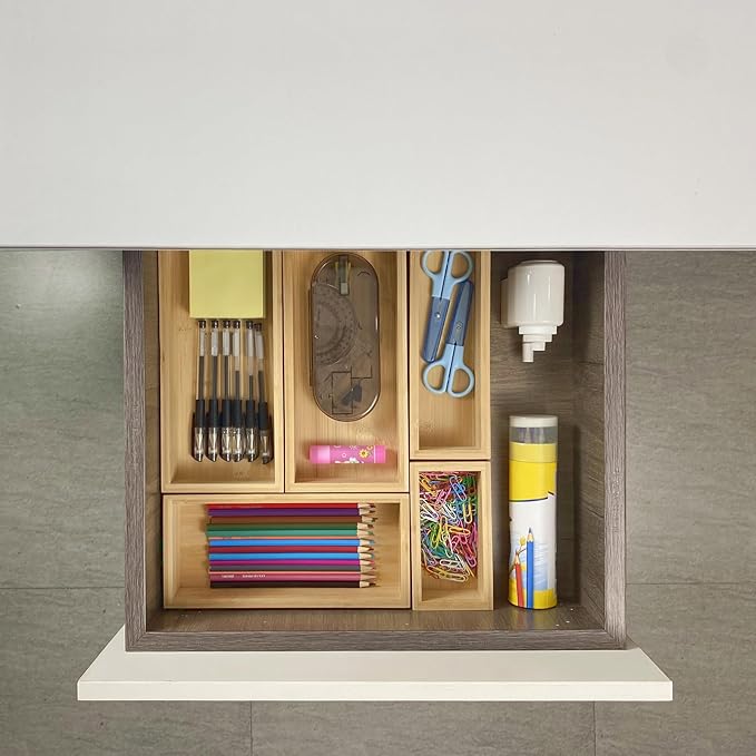 bamboo drawer organizer Set,expandable drawer dividers,wooden storage organizers,large trays for kitchen, bathroom,flatware,Tea Bag Organizer (2 X 5PCS Natural)