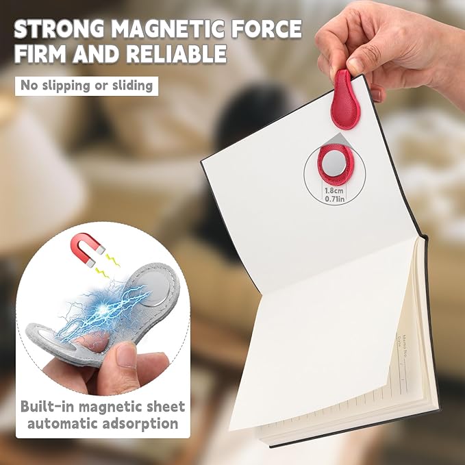 8 PCS Magnetic Bookmarks, Leather Magnetic Bookmarks for Women Men, Double-Sided Magnetic Book Mark Clip for Book Lovers Readers Teachers Students