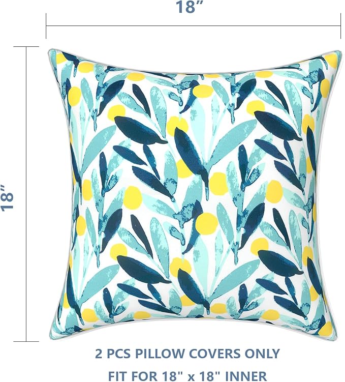 LVTXIII Pack of 2 Outdoor Throw Pillow Covers Accent Waterproof Pillow Covers ONLY, Patio Square Cushion Cases for Garden Balcony Couch Sofa Decoration 18x18 inch, Leaves Multi