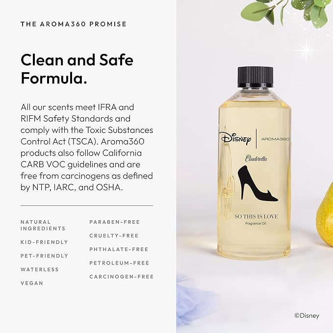 Aroma360 x Disney | So This is Love Oil Blend | Disney Princess Cinderella Luxury Essential Diffuser Oil | Aromatherapy Scent Diffuser Oil | Pear, Jasmine and Patchouli 16.9 fl oz, 500 mL
