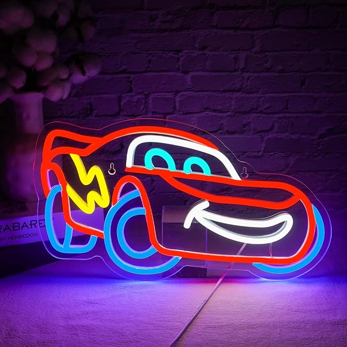 Sports Car Neon Sign, Racing Car LED Sign, 14.6x8.3x0.6 inches, Acrylic Neon Wall Sign for Man Cave, Garage, Party Decoration