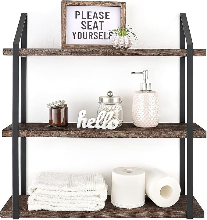 Mkono Floating Wall Shelf 3 Tier 23.5 Inch Rustic Wood Hanging Book Shelf Bathroom Mounted Shelving Storage Display Shelves for Living Room Bedroom Kitchen Office