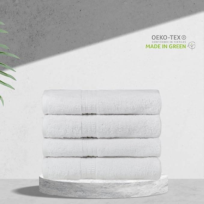 HOMELOVER 4 Piece Luxury Hand Towel Set - 100% Organic Cotton, 500 GSM, Hotel Quality, Highly Absorbent, Soft & Quick Drying Bathroom & Kitchen Towel for Face & Hand Washing (Snow White)