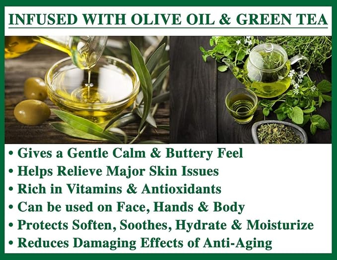 Olivia Care Bath & Body Bar Green Tea Soap 4 Pack Gift Box Organic, Vegan & Natural Contains Olive Oil Repairs, Hydrates, Moisturizes & Deep Cleans Good for Sensitive Dry Skin Made in USA 4 bars(Pack of 1)