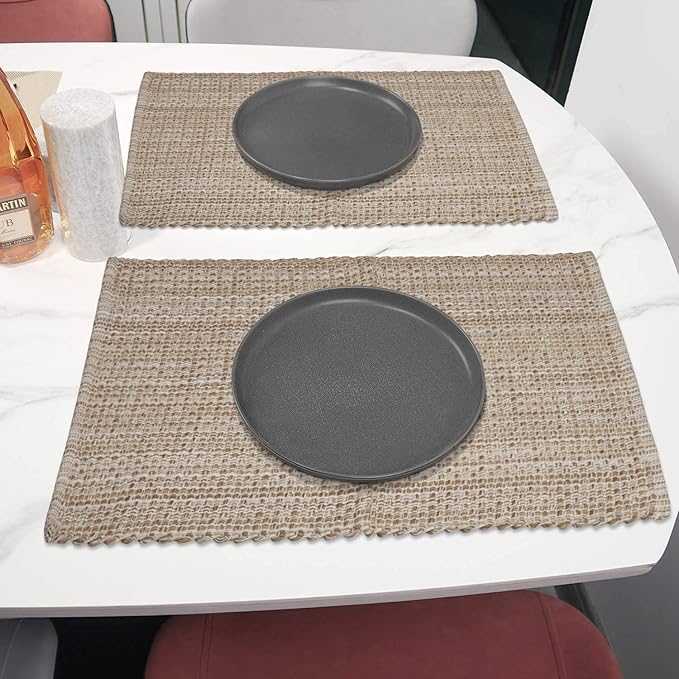 Urban VillaPlacemats for Dining Table 100% CottonPlacemats 14''x20'' Over Sized Tablemats Set of 6 Placemats Egg Shell Two Tone Tablemats for Family Dinners Wedding Parties Everyday UsePlacemats