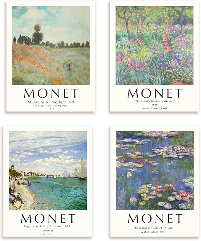 Claude Monet Artwork Paintings - UNFRAMED Wall Art Posters, Famouse Painting Prints, Vintage Decor for Living Room & Bathroom - 11"x14"