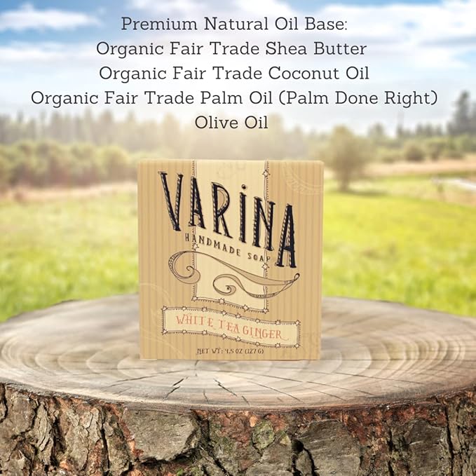 Varina Natural White Tea Ginger Bar Soap - Gentle Cleansing for Sensitive Skin, Floral - 3 Pack