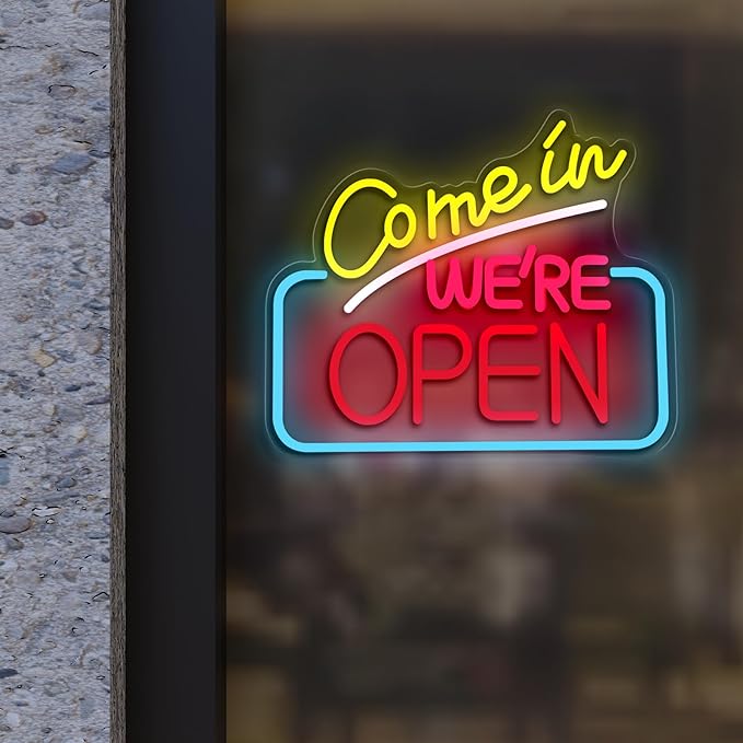 Come In We're Open Neon Sign for Wall Decor, Bright LED Neon Open Signs for Business Storefront Window Glass Door Shop Florists Bar Cafes Pubs