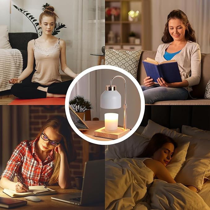Candle Warmer Lamp with Timer, Electric Candle Lamp Warmer with Dimmer Adjustable Height House Warming Gifts New Home Bedroom Decor Dimmable Wax Melt Warmer with 2 Bulbs Mothers Day Gifts (White)