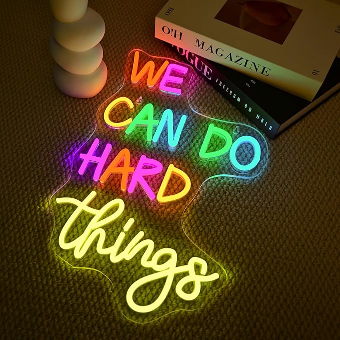 We Can Do Hard Things Neon Sign Classroom Led Neon Light Kids Wall Art Decor for Bedroom Library Office Postive Inspirational Children Students Birthday Gifts