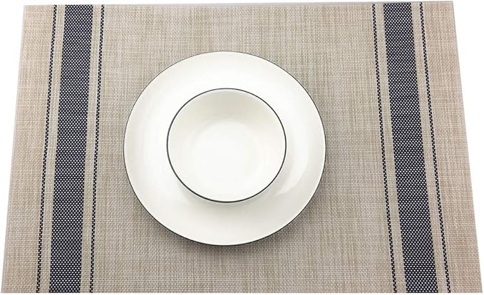Luxury Blue Placemats Set of 6 Crossweave Woven Vinyl Placemat for Dining Table Kitchen Table Mats