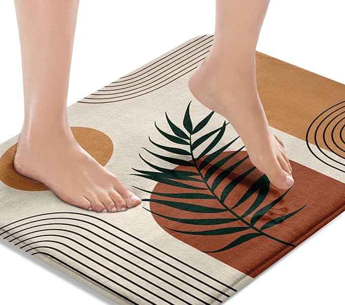 Britimes Boho Mid Century Bath Mat for Bathroom No Silp Geometric Abstract Washable Cover Floor Rug Carpets Floor Mat Bathroom Decorations 18x30 for Kitchen Bedroom