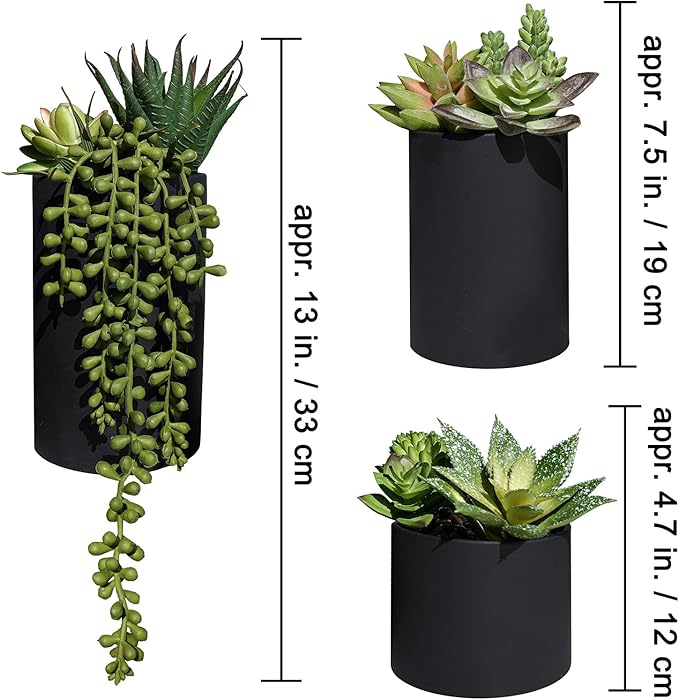 Winlyn Set of 3 Artificial Plants Decor Greenery Fake Succulents Indoor Potted Fake Plant with Black Planter for Farmhouse Room Bathroom Bedroom Kitchen Office Table Desk Decor
