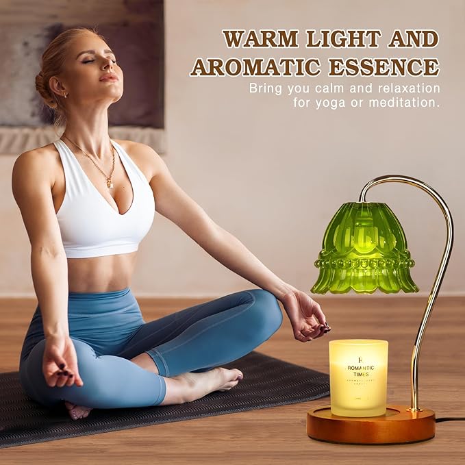 Dimmable Candle Warmer Lamp with Timer, Flower Candle Lamp Warmer for Jar Candle, Womens Gifts Ideas for Mothers Day, Gifts for Mom Unique, Green Home Decor for Bedroom Living Room Decor