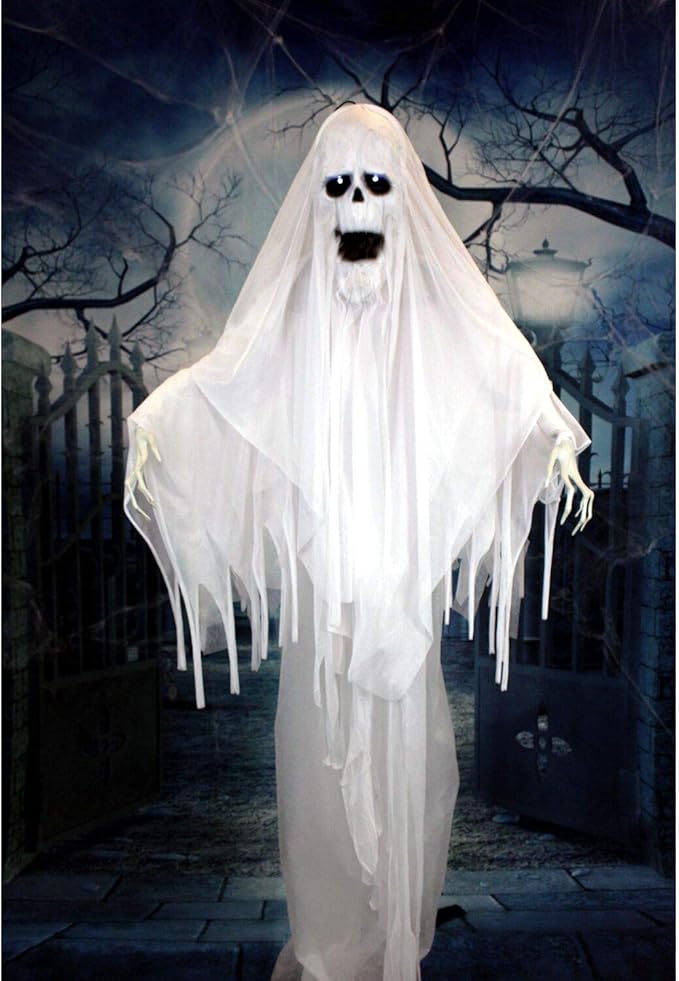 Haunted Hill Farm Life-Size Scary Talking Ghost Animatronic with Touch Activated Lights and Sound, Battery Operated Indoor or Covered Outdoor Decoration, Creepy Halloween Prop