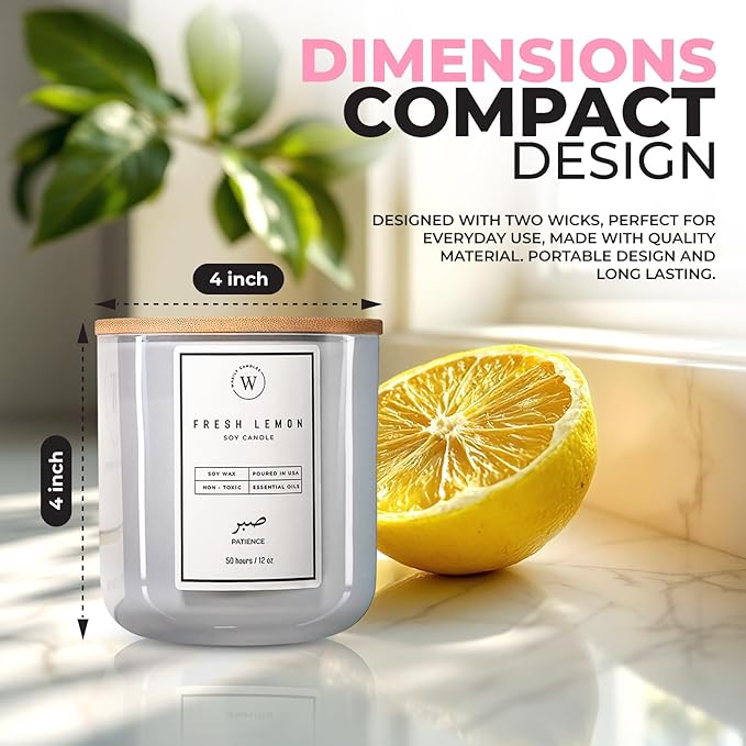 Waxily Lemon Soy Candle | Aromatherapy Candles | Non Toxic, Long Lasting, Large Essential Oil Candle | Odor Eliminating Citrus for Kitchen, Luxury Gift, Home Decor, Natural, Fresh Scent | 12oz