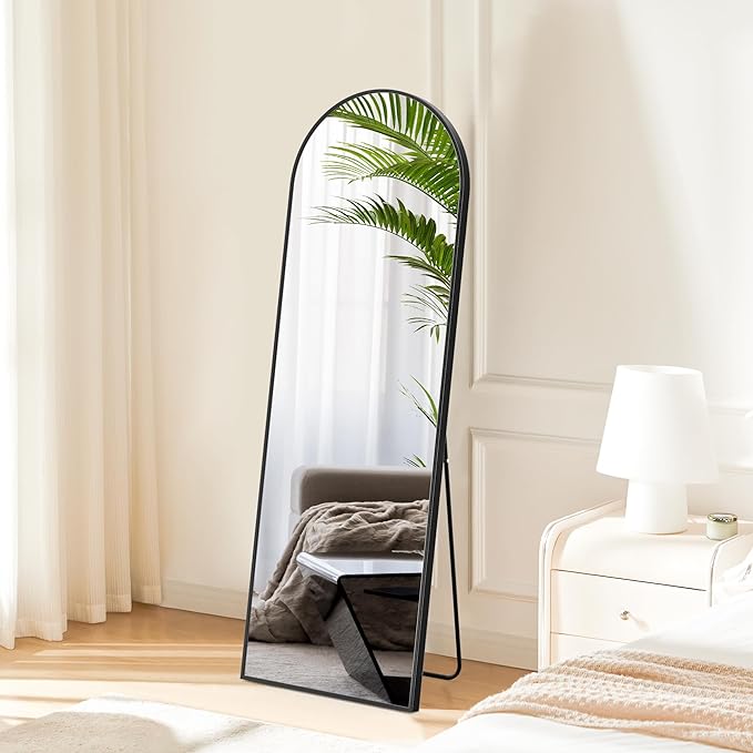 Sweetcrispy 59"x16" Arched FFull Length Mirror, Standing or Leaning Full Body Mirror with Aluminum Alloy Thin Frame, Suitable for Bedroom or Cloakroom,Black