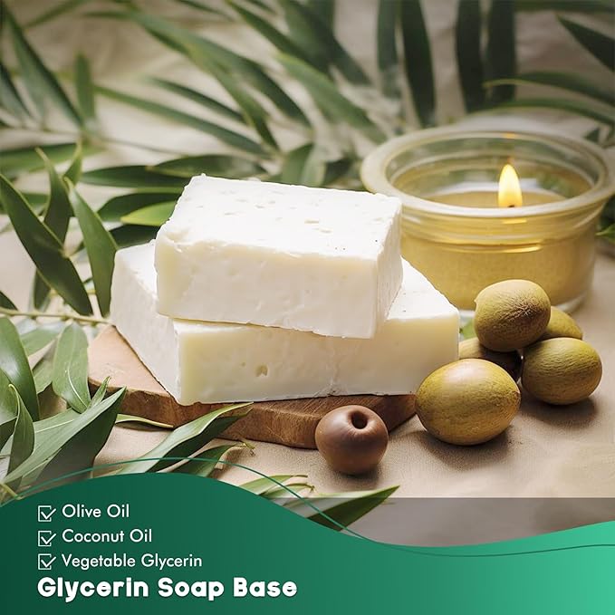 2LB Unscented Glycerin Soap Base DIY Handmade Soap Moisturizing Melt and Pour Soap Base for Crafting, Vegetable Glycerin & Coconut Oil, Easy to Cut (White, 2LB)