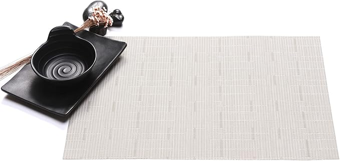 Zupro Placemats Set of 4 Washable Heat-Resistant Non Slip Braided Table Mats Woven PVC Vinyl Kitchen Dining Patio Table Place Mats for Dinner Parties BBQs Indoor and Ourdoor Use.18"x12"(Bamboo-Beige)