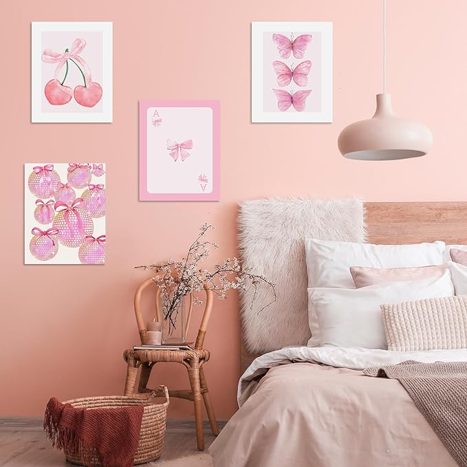 Habseligkeit Pink Danish Pastel Wall Art Prints, Woman Fashion Wall Art Posters for Room Decor Aesthetic, Unique Room Decor for Girls Dorm, Unframed, 8x10in, Set of 6