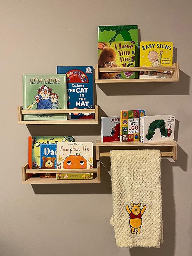 Gneric Floating Shelves for Wall, Burlywood Nursery Book Shelves, 15.7 inch Kids Bookshelf, Wall Shelves for Living Room Bedroom Decor,Kitchen Spice Rack,Bathroom Storage Rack(4 Pack)
